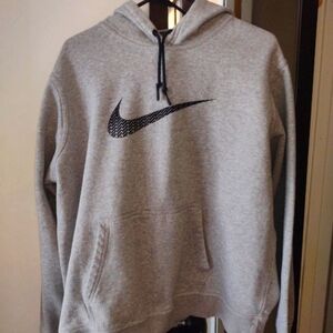 Nike Men's Heather Gray Hoodie with Black‎ Logo